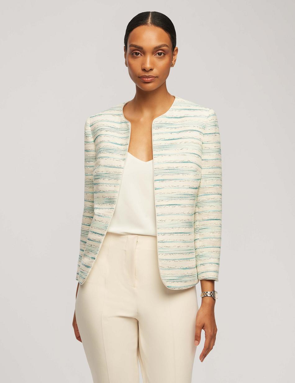 Blazer Anne Klein Stripe Tweed Piped Cardigan   | ASV-4642452